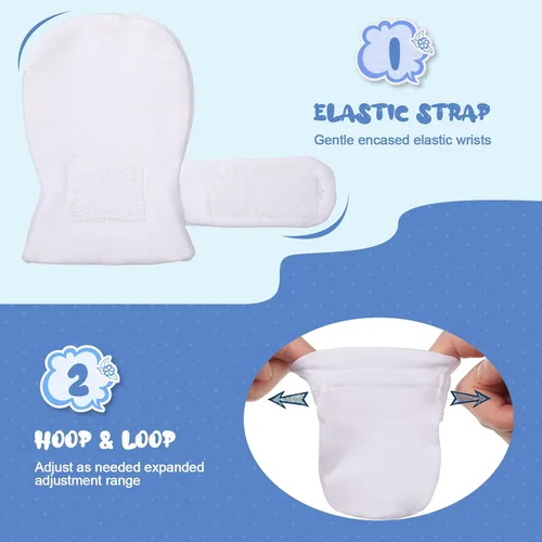 Vista 2 de Newcotte 12 pares de guantes ajustables para bebés, guantes transpirables de algodón para recién nacidos, guantes cálidos para bebés para niños