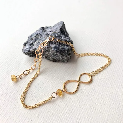 Vista 140 de Pulsera con dije de infinito con piedra natal, joyería hecha a mano, regalo para ella