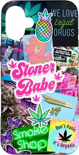 Vista 23 de Girly Stoner - Funda para iPhone 17 con collage de cannabis, marihuana 420