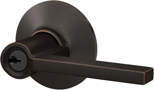 Vista 3 de Schlage F51A LAT 716 Latitude - Manija de puerta con bloqueo de entrada con llave, en acabado de bronce envejecido