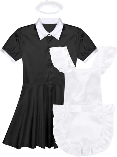 Vista 4 de dPois Vestido de sirvienta francesa para hombre, disfraz de cosplay de lencería con delantal