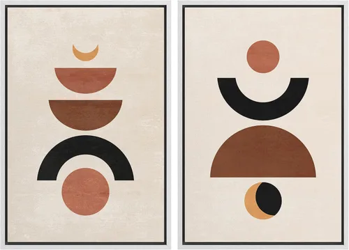 Vista 85 de SIGNFORD Lienzo enmarcado para pared, juego de arte geométrico retro de mediados de siglo, plantas forestales, ilustraciones con formas abstractas