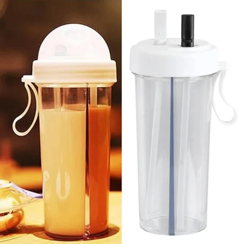 Vista 4 de YOUTHINK Botella de agua con pajilla, 20.3 fl oz, transparente, reutilizable, doble uso, botella de agua con pajita para el hogar, al aire libre