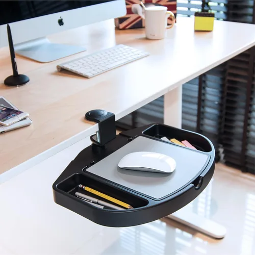Vista 7 de EHO Organizador de escritorio con abrazadera, multifuncional con cajón para lápices, almacenamiento de alfombrilla de mouse, giratorio, a prueba