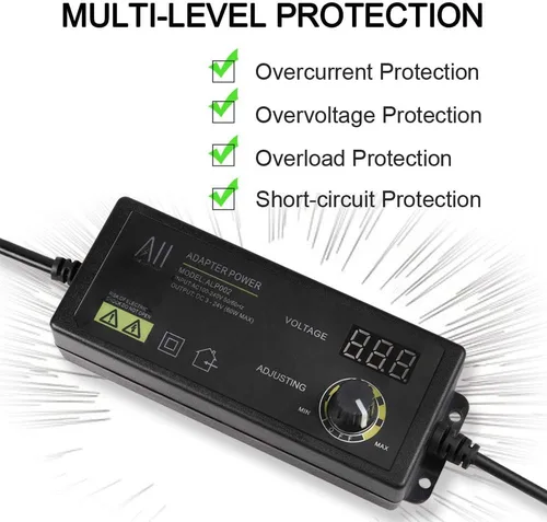 Vista 5 de Adaptador universal de fuente de alimentación CC ajustable de 3 V - 24 V 1.5 A 36 W, control de velocidad, pantalla de voltios con 8 enchufes