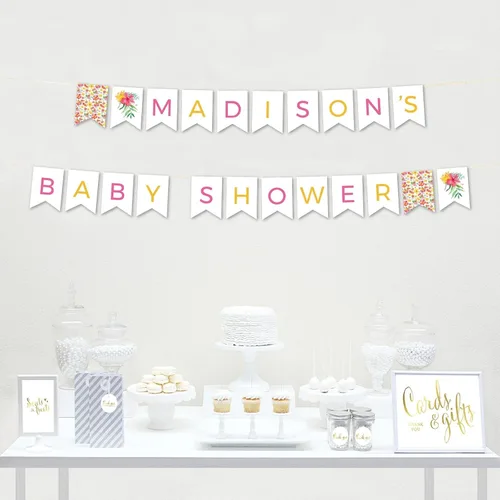 Vista 2 de Andaz Press Colección de baby shower, fiesta de jardín floral tropical, banderín colgante personalizado con cuerda, baby shower de Madison, 5 pies