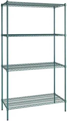 Vista 65 de Kit de 4 estantes de epoxi verde NSF de 21 x 72 pulgadas con postes de 86 pulgadas, estantería de almacenamiento resistente, kit de estantería