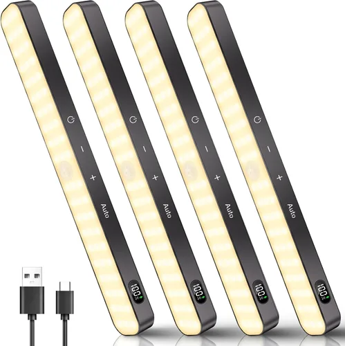 Vista 11 de Ferswe Luz de Sensor de Movimiento Interior Recargable, Pantalla de Nivel de Batería, 60 Luces LED de Sensor de Movimiento para Clóset, Control