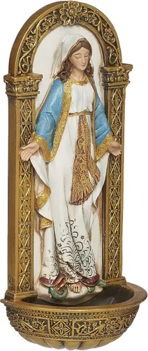 Vista 3 de Joseph's Studio by Roman - Fuente de agua bendita Nuestra Señora de Gracia, colección renacentista, 7.25 pulgadas de alto, resina y piedra, regalo
