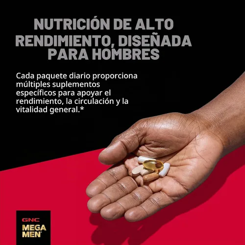 Vista 4 de GNC Mega Men Performance and Vitality Vitapak Program, nutrición completa conveniente, 5 productos en 1 paquete, circulación, flujo sanguíneo, salud