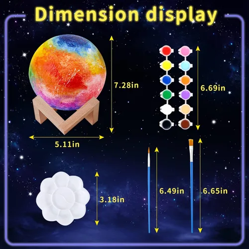 Vista 5 de Weceit Pinta tu propia lámpara de luna, luz de luna galaxia 3D DIY con 12 pinturas de acuarela no tóxicas, artes y manualidades para niños de 8 a 12