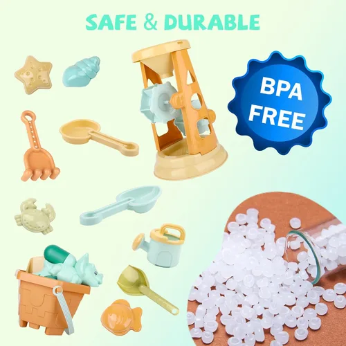 Vista 6 de LBAIBB Juguetes de arena, juguetes de playa para niños, juguete de caja de arena, rueda de arena y juguetes de rueda de agua, incluye pala de cubo