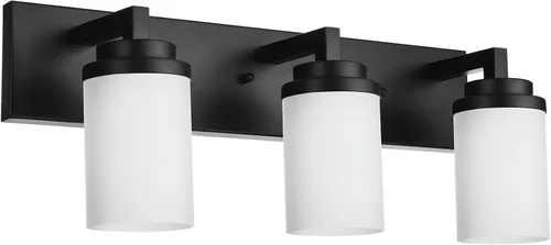 Vista 11 de TODOLUZ Lámpara de baño de 3 luces con pantallas de vidrio blanco ópalo, iluminación moderna de baño sobre espejo de níquel cepillado para cocina