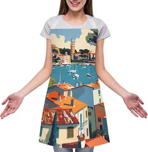 Vista 3 de MUSM Apron for Adults - 27.6 X 31.5 Inch, Heavy-Duty Polyester Aprons with Two Large Pockets, Waterproof Sea Scenery Pictures Kitchen Apron for