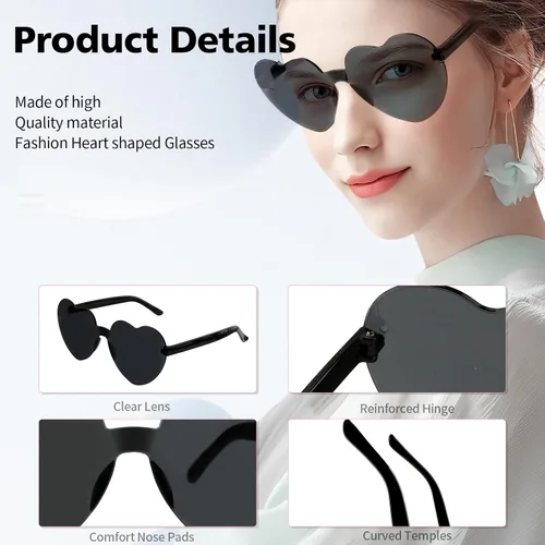 Vista 4 de Gafas de sol de corazón, Gafas de sol de corazón rosa, Gafas de corazón, Gafas en forma de corazón, Gafas de sol de corazón púrpura, Gafas de fiesta