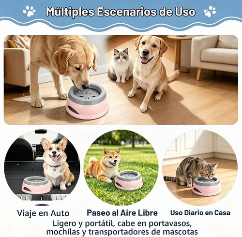 Vista 3 de Cuenco de agua antiderrames de 25 onzas para perros y gatos, pequeño cuenco Rosa