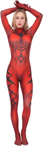 Vista 4 de eioaner Disfraz de Darth Talon para mujer, disfraz de Darth Talon, mono estampado rojo, medias de Halloween