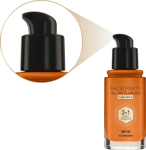 Vista 3 de Max Factor Facefinity - Base de maquillaje 3 en 1 All Day Flawless SPF 20#092 Canela, 7.05 onzas