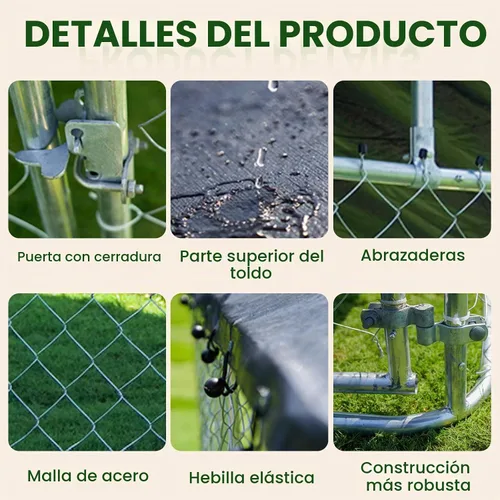 Vista 5 de Petony Perrera para perros al aire libre, valla ideal para perros medianos y pequeños, jaula de revestimiento antioxidante con techo, resistente a