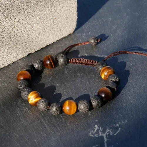 Vista 7 de Protection Tigers Eye Crystal Mens Bracelets, Healing Tiger Eye Lava Stone Beaded Bracelets for Men, Handmade Essential Oil Diffuser Bracelet