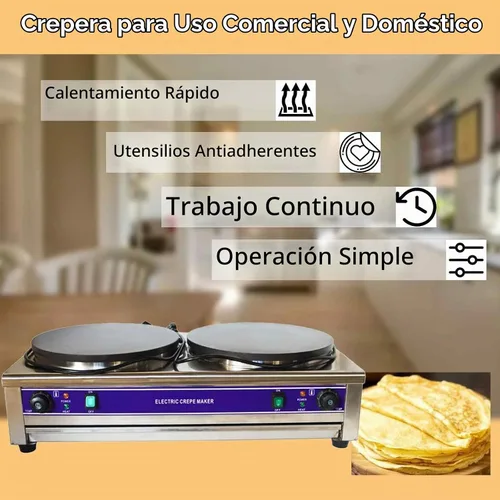 Vista 2 de Máquina eléctrica comercial para crepas, máquina de panqueques de doble cabeza, 15.7 in, plancha antiadherente con control de temperatura
