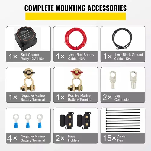 Vista 6 de Kit de aislador de batería dual AULESSE de 3m, aislador de batería de 140Amp, kit de 12V, relé de carga dividida, modos manual/auto, relé VSR