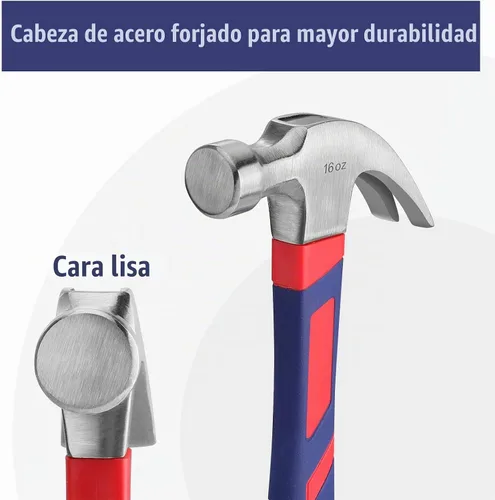 Vista 3 de WORKPRO Juego de martillos de garra de 2 piezas, 8 oz Mini Compacto y 16 oz de Fibra de Vidrio de Uso General, mango antideslizante suave y cabezal