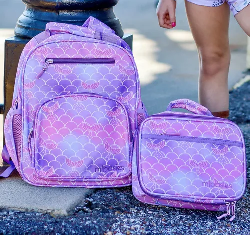 Vista 8 de Lonchera infantil para niñas pequeñas, bolsa de almuerzo aislada y reutilizable para la escuela, cola de sirena