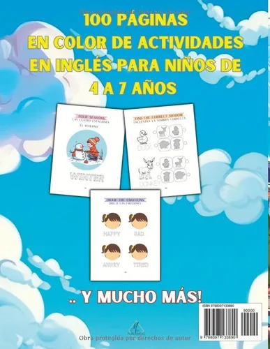 Vista 2 de Libro Preescolar BILINGÜE 100 páginas en COLOR de actividades en INGLÉS para niños de 4 a 7 años (Spanish Edition)