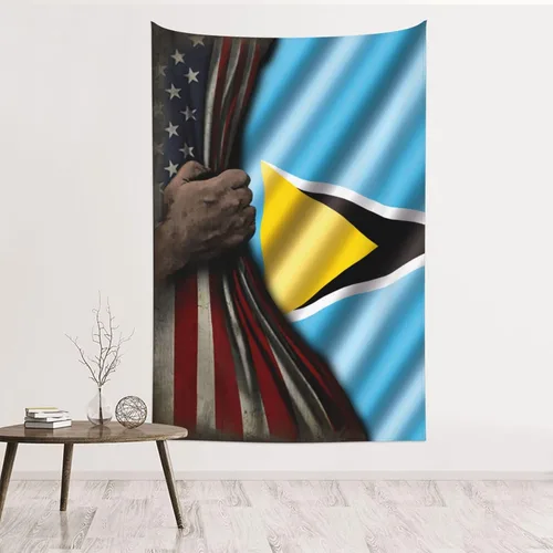 Vista 12 de Tapiz de mitad de bandera estadounidense y mitad de bandera de Nicaragua, 60 x 40 pulgadas, divertido tapiz estético, arte de pared para dormitorio