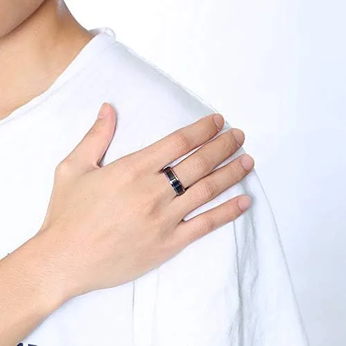 Vista 5 de Juego de anillos a juego personalizados para parejas para él y ella, anillos de promesa para parejas, anillos de boda de acero inoxidable negro