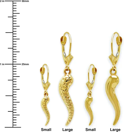 Vista 3 de Pendientes de cuerno italiano de oro de 10 quilates - Pendientes colgantes - Pendiente Cornicello