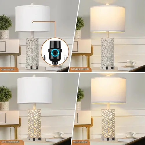 Vista 3 de Cinkeda Lámparas de Mesa de Granja Moderna Juego de 2, Lámpara de Mesita de Noche con Control Táctil con 2 Puertos USB y Toma de CA, Lámpara