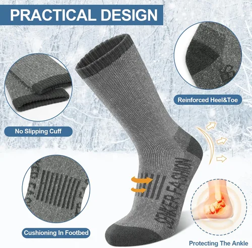 Vista 2 de 80% Merino Wool Socks for Men Women, Warm Thermal Hiking Socks, Winter Cushioned Boot Socks 3 Pairs