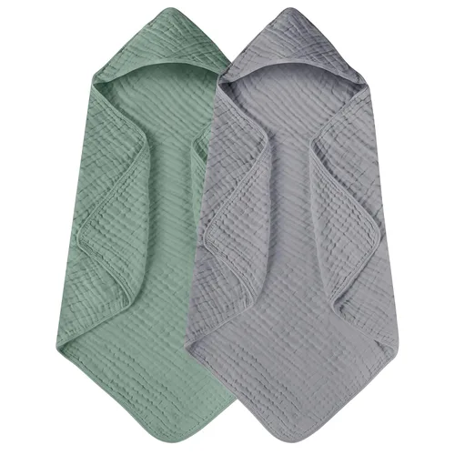 Vista 29 de Yoofoss - Paquete de 2 toallas de baño con capucha, 100% de muselina de algodón, para bebés y niños pequeños, suaves y absorbentes, esenciales