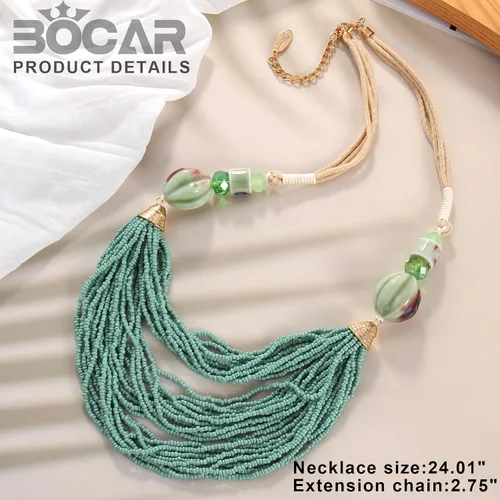 Vista 6 de Bocar Collar para mujer, collar largo de cuentas de varias capas, collar hecho a mano, collar de cadena de eslabones largos, regalo de joyería
