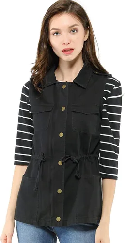 Vista 4 de Allegra K Chaqueta para mujer sin mangas con cierre, utilitaria, anorak, para uso en campo, chaleco de carga