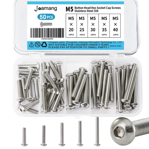 Vista 13 de Tornillos de cabeza de botón M5 x 8 mm, 12 mm, 16 mm, 20 mm, 25 mm, tornillos de cabeza de botón, acero inoxidable 304, accionamiento hexagonal