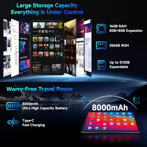Vista 2 de Tableta mejorada con Android 15 de 12 pulgadas con ROM de 256 GB, procesador Helio G99 Octa-Core Android Tableta para juegos, gran pantalla FHD