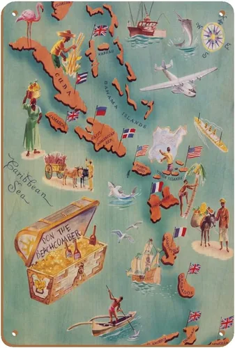 Vista 5 de Pacifica Island Art Mapa de las Islas del Caribe - Don the Beachcomber Tiki Bar and Restaurant - Vintage Pictorial Map c.1940s - Cartel de metal