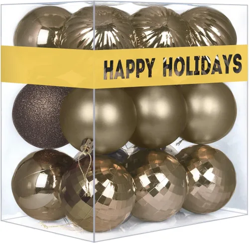 Vista 156 de Esferas pequeñas de Navidad de bronce y dorado de 1.6 pulgadas, adornos para decoración de árbol de Navidad, bolas colgantes inastillables