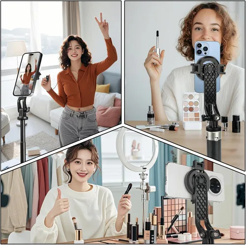 Vista 8 de WOVTE Trípode magnético para selfie stick con 2 luces LED, trípode de 52 pulgadas para iPhone con control remoto recargable, palo selfie portátil