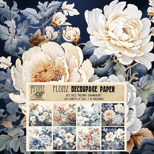 Vista 3 de Paquete de papel Decoupage (24 hojas de 6 x 6 pulgadas), flores índigo: delicados grabados florales azules y blancos inspirados en porcelana clásica
