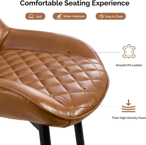 Vista 4 de Silla de Comedor, Sillas de Comedor Modernas con Cojines Gruesos, Sillas de Comedor y Cocina Tapizadas en Cuero Sintético con Patas Metálicas Marrón