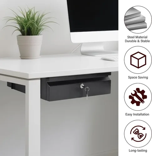 Vista 4 de Cajón para debajo del escritorio, 15.7 x 11.8 x 4.3 pulgadas Under Desk Pull Out Drawer with Lock and Keys, 4.3” & 7.5” Optional Bracket Height