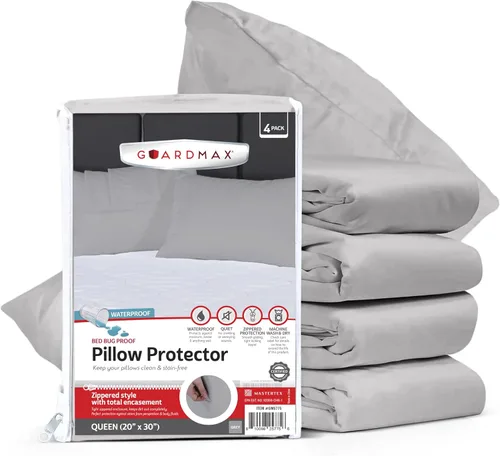 Vista 17 de Guardmax Protector de almohada de punto jersey con cremallera tamaño King - Paquete de 6 - 100% impermeable, a prueba de chinches, a prueba de 1