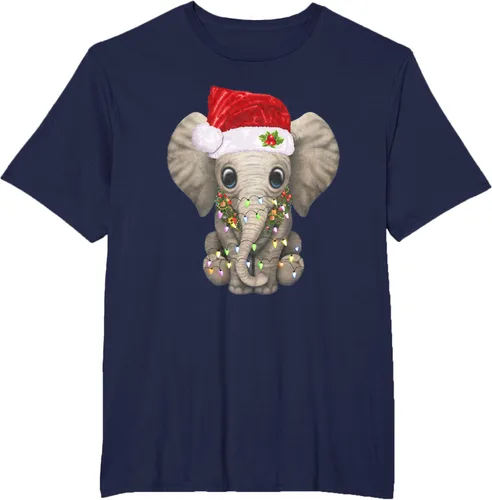 Vista 53 de Lindo elefante de Navidad luz divertido elefante amante de Navidad regalo camiseta Negro