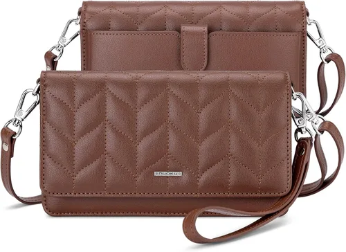 Vista 10 de nuoku - Bolso bandolera pequeño para mujer con ranuras para tarjetas RFID, 2 correas negro (A- Black)