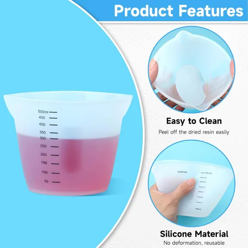 Vista 5 de Gartful Tazas de medición de silicona reutilizables de 500ml, tazón grande de mezcla de silicona con escala precisa para epoxi, moldes de fundición