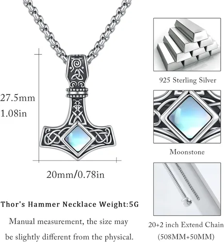 Vista 2 de Mjolnir - Collar de martillo de plata de ley 925, collar de martillo de Thor, collar con colgante de martillo de Thors de Mjolnir, collares